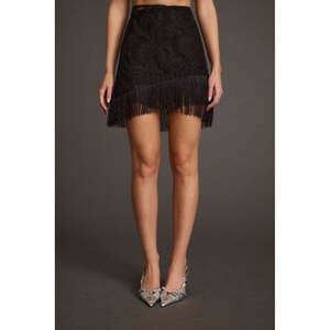 12th Tribe Gracelyn Black Fringe Mini Skirt Size SS